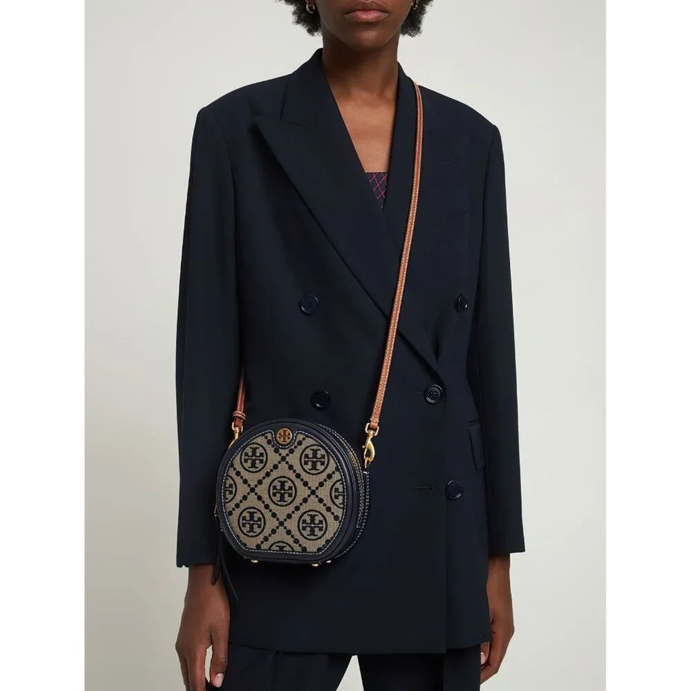 Tory Burch T Monogram Jacquard Moon Crossbody Bag Blue